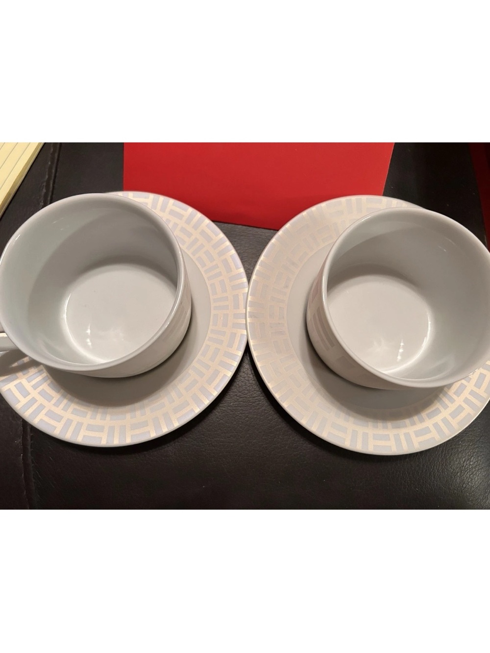 Bodum Tea Cup & Saucer Set 4-Piece Service for 2 Ceramic White Geometric